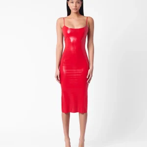 Latex Whistle Midi Dress Red