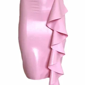 Latex High Waisted Ruffle and Zip Pencil Skirt