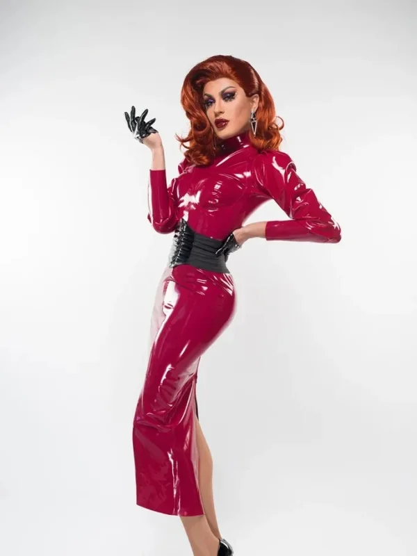 Latex Ankle Length Dress Gathered Sleeves - Image 2