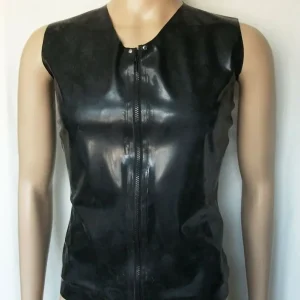 Latex top men sleeveless, zipper, V-neck
