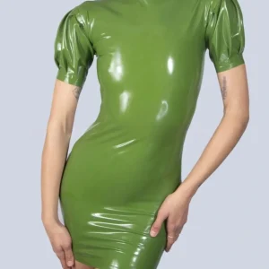Latex Dress With Puff Sleeve