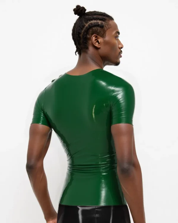 Latex short sleeve man’s crop neck top with a medical uniform twist - Image 3
