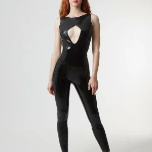 Back to Basics Latex Diamond Cut Out Black Jumpsuit