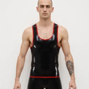 Black Latex Mens Vest/Tank Top