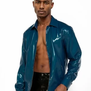 Latex Bomber Jacket with Collar