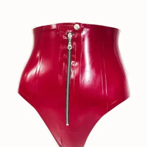 Latex panties with front zipper detail.
