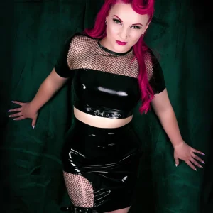 Latex Mesh Shirt & Skirt with Buckles