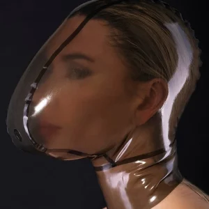 Latex ecstasy mask without zipper and with a small hole for breath control