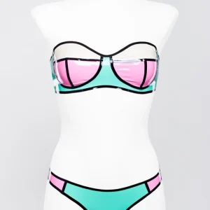 Latex multicolored swimsuit with contrast edging