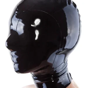 Black latex mask with only breathing holes for nostrils