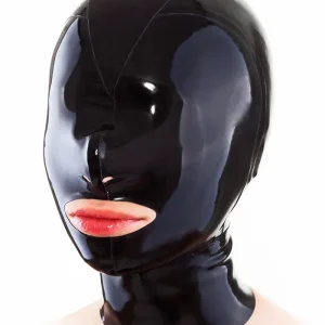 Latex mask with back zipper and open mouth
