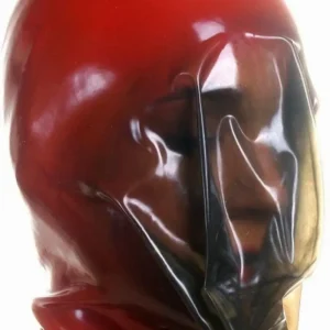 Latex mask with translucent face and small hole for breathing