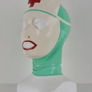 Latex hood designed for a nurse costume