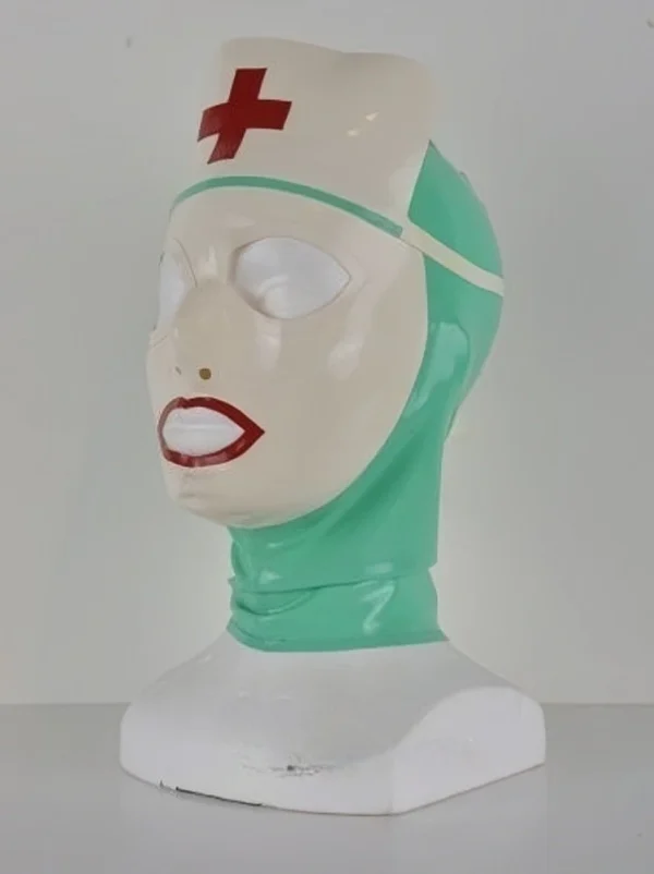 Latex hood designed for a nurse costume