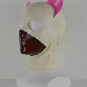 Latex hood with attached ears and split face