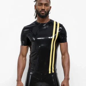 Latex Black Shirt with Yellow Stripes