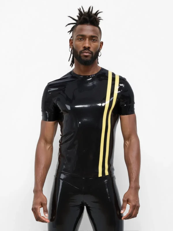 Latex Black Shirt with Yellow Stripes