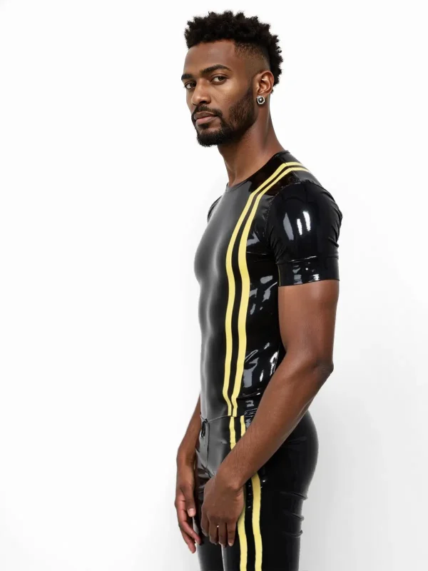 Latex Black Shirt with Yellow Stripes - Image 2