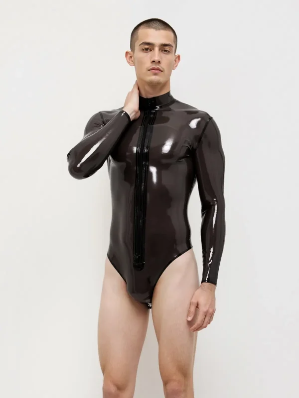 Latex Long-Sleeved Leotard For Men