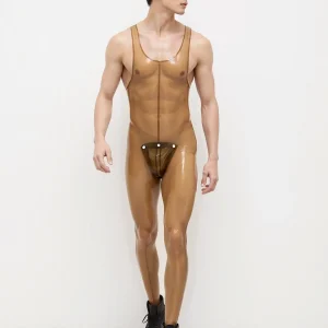 Latex Translucent Codpiece Singlet Leggings Suit For Men