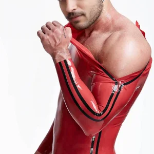 Male Double Lines Shoulder-Zipper Latex Catsuit