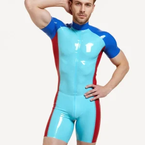 Latex Tricolor Short-Sleeved Surfsuit For Men