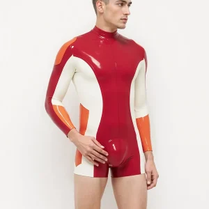 Latex Tri-Color Long-Sleeved Shortie Suit For Men