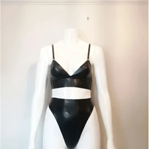 Latex Bra and High-waist Thong, Two Piece Set