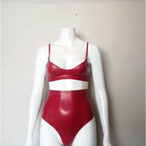 Latex Two Piece Set with Extreme High-waist Knickers and Round Cup Bra