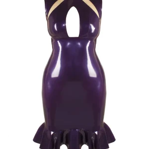 Latex dress showcases a bust opening