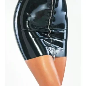 Latex mini skirt with metallic front zipper
