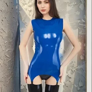 Latex top with suspender clips for stockings