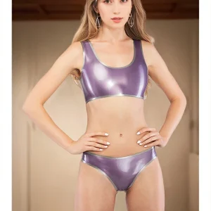 Latex swimsuit with contrast edging