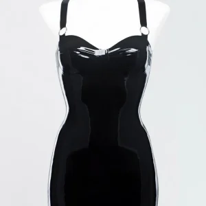 Latex dress decorated with metal rings