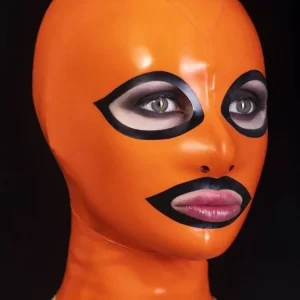 Latex mask with back zipper and contrasting eyes and mouth