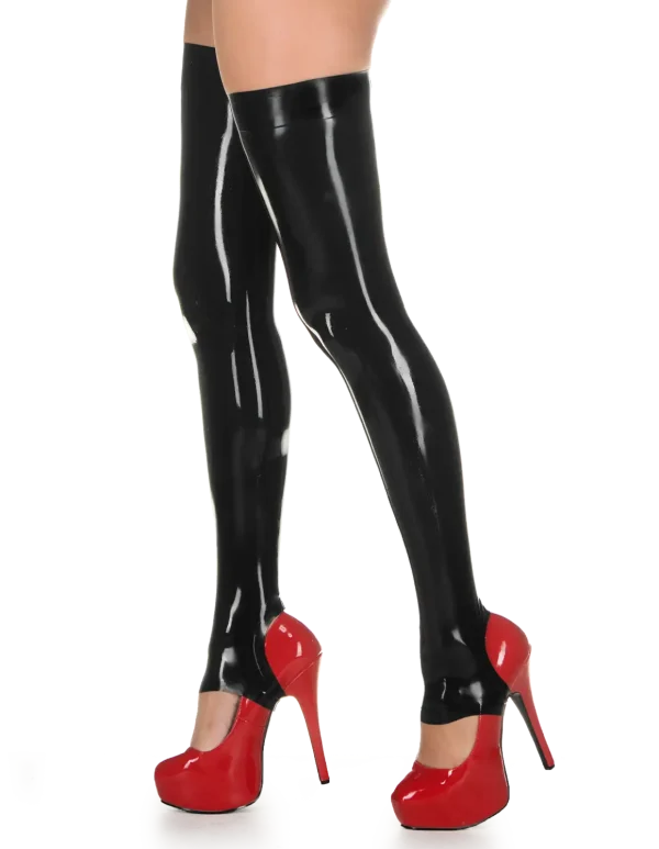 Latex Black Stirrup Stockings