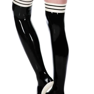 Latex Black Stripe Thigh Socks