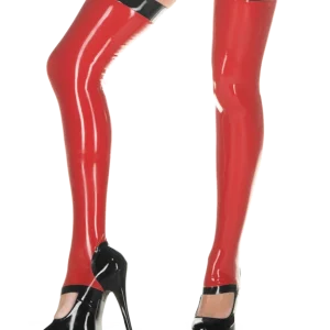 Latex Red Stirrup Stockings with trim